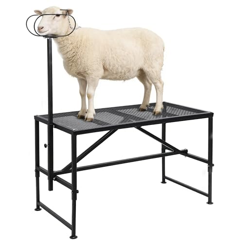 Goat Milking Stand for Trimming Hooves, 47x23" Heavy Duty Metal Sheep Stand & Livestock Shearing Platform with Headpiece, Rust-Resistant Farm Equipment for Washing, Grooming & Milking