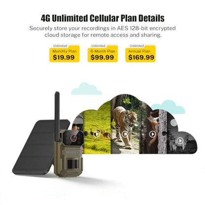 4G LTE Cellular Outdoor Security Camera,1080p for Home Security with Motion Detection, 2-Way Audio, Night Vision, IP65, Solar Panel, Built-in SIM Card, Unlimited Plan (Sold Separately)