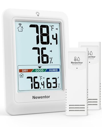 Newentor Indoor Outdoor Thermometer Wireless, Weather Station with 24H 48H All Time Max Min Record, Big Number Outside Inside Thermometer for Patio House, Comfort Indicator, White with 2 Sensors - color: White, size: with 2 sensor