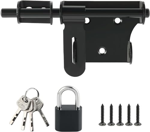 Alise 6 Inch Slide Bolt Gate Latch, Door Lock with Padlock Set, Heavy Duty Stainless Steel Barrel Bolts Safety Door Lock for Wooden Fence, Outdoor Fence,Shed Door Black - color: Black, size: 6 Inch- 201Padlock Set
