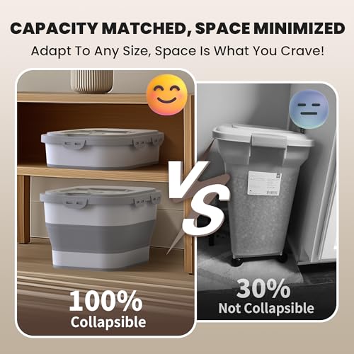 35-40 Lbs Airtight Dog Food Storage Container, Collapsible Dog Food Container with Lid, Wheels, Date Track, Large Pet food storage Container for Rice,Flour,Sugar,Dog Food Scoop,2PCS Containers - color: Grey/40 lbs