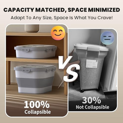 35-40 Lbs Airtight Dog Food Storage Container, Collapsible Dog Food Container with Lid, Wheels, Date Track, Large Pet food storage Container for Rice,Flour,Sugar,Dog Food Scoop,2PCS Containers - color: Grey/40 lbs