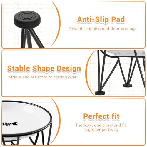 Elevated Ceramic Cat Bowls – Whisker-Friendly & Anti-Vomiting, Non-Slip Raised Cat Food Dishes – Stylish, Safe & Hygienic Feeding Set (2-Pack) - color: fishbone+cat paw, size: anti-slip raised dish,2 pack