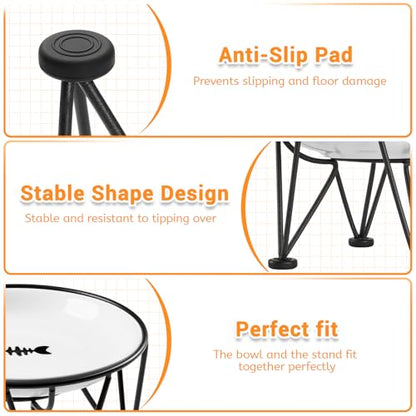 Elevated Ceramic Cat Bowls – Whisker-Friendly & Anti-Vomiting, Non-Slip Raised Cat Food Dishes – Stylish, Safe & Hygienic Feeding Set (2-Pack) - color: fishbone+cat paw, size: anti-slip raised dish,2 pack