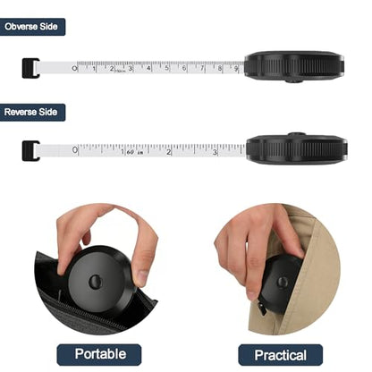 Soft Tape Measure for Body Measurements 2-Pack – 60" Flexible Body Measuring Tape + Retractable Tape, Dual Scale Inch & cm, Cloth Tape Measure for Sewing, Tailor, Seamstress, Clothing & Waist