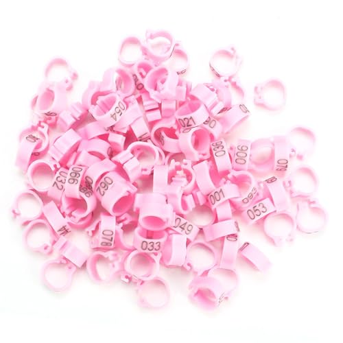 100PCS 8MM 001-100 Numbered Plastic Letter Pigeon Bird Leg Bands Rings, Bird Chicks Parrot Clip Rings Band (Pink) - color: Pink