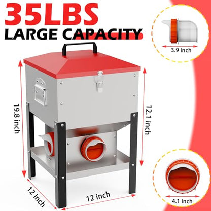 35LB Large Automatic Chicken Feeder- 4 Ports Metal Chicken Feeders, Dual No Waste Design with Locking Lid & Riveted Handles, Rainproof Poultry Feeder for Chickens, Ducks, Geese - size: 4 Ports