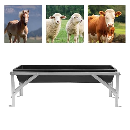 Livestock Feed Trough, 9.25 Gal Large Capacity Animal Feeder with Stand, Heavy Duty Metal Hay & Water Trough for Horses, Goats, Deer, Cattle, Chicken, Easy to Clean & Assemble (Black) - color: Black