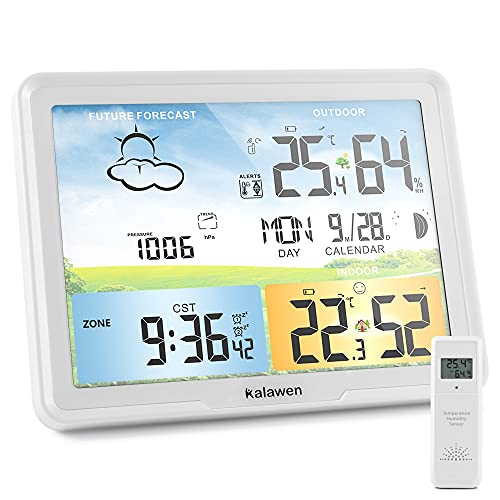 Weather Station Wireless Indoor Outdoor Home Weather Stations with Atomic Clock, Digital Weather Thermometer, Temperature Humidity Monitor Weather Forecast Stations with Moon Phase