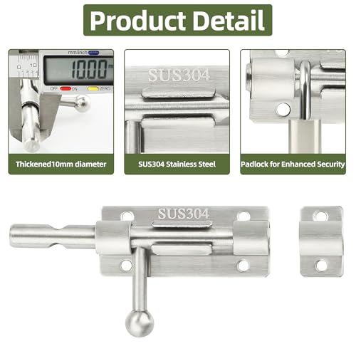 Alise 4 Inch Slide Lock SUS304 Stainless Steel Gate Latch, Slide Bolt Latch,Thickened Heavy Door Latch Lock, Black Barrel Bolt Latch, Security Slide Latch Lock MCX7004-LS - color: Brushed, size: 4 Inch (Regular)