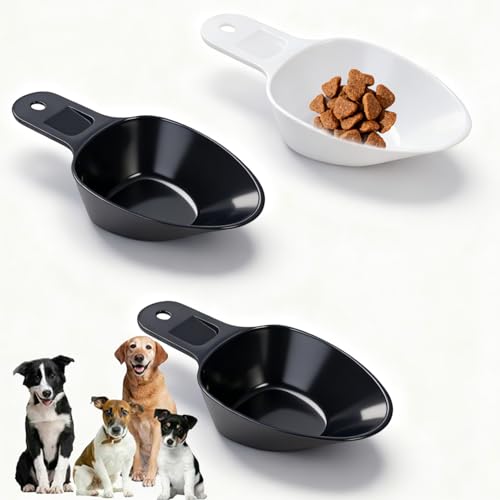 3PCS Dog Food Scoop 1 Cup, Plastic Pet Food Scoop with Measuring Lines 1/2 Cup 1/4 Cup for Dogs Cats Birds and Rabbits - color: Black Black White