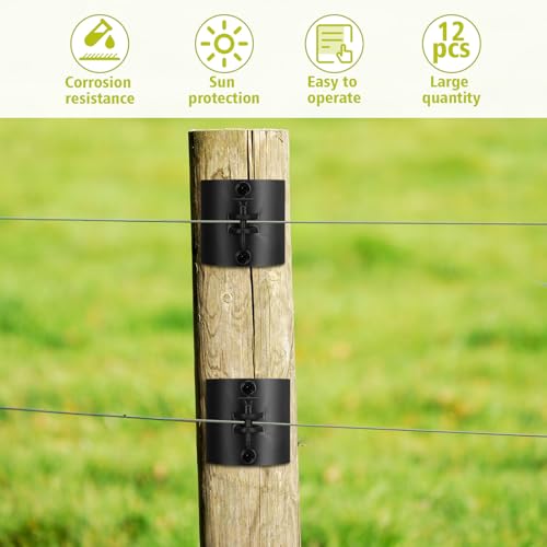 Pangda 12 Pcs Electric Fence Insulator Wood Post Electric Fence, Wood Post Nail-On Insulators for Fencing Wire Rope (Black) - color: Black