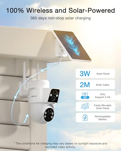 ANRAN 2 Pack Dual-Lens Solar Security Camera Wireless Outdoor - 3MP Fixed Wide-Angle + PTZ 360° View, Home Security Camera with Color Night Vision, 2-Way Talk, PIR Motion Detection, 100% Wire-Free - color: Dual Lens-2 Pack-White