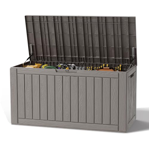 Oudoor Storage Deck Boxes Waterproof, Waterproof and UV Resistant Outdoor Storage Box Lockable Lid for Delivery Box, Indoor, Garden Tools, Pool Supplies, Patio (Grey, 120 Gallon) - color: Striped Grey, size: 120 Gallon