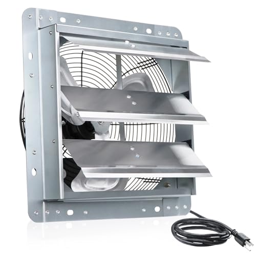 VENTISOL 12 Inch Exhaust Fan Wall Mounted, 1450CFM Shutter Exhaust Fan with Pre-Installed 1.65m Power Cord, Ventilation fan for Greenhouse, Garages, Attic, Shops, Chicken Coop, Barn, Shed - style: 12" with Power cord