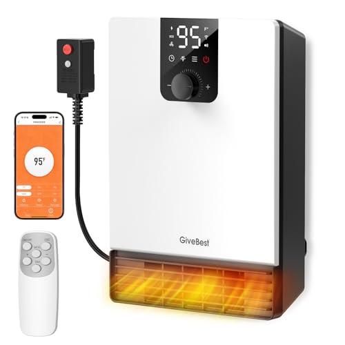 GiveBest Smart Wall Heater, 1500W Fast Heating Electric Space Heater for Indoor Use, 3 Heating Modes, Adjustable Thermostat, 24H Timer, Easy Mounted for Bedroom, Office, Home, White - color: White