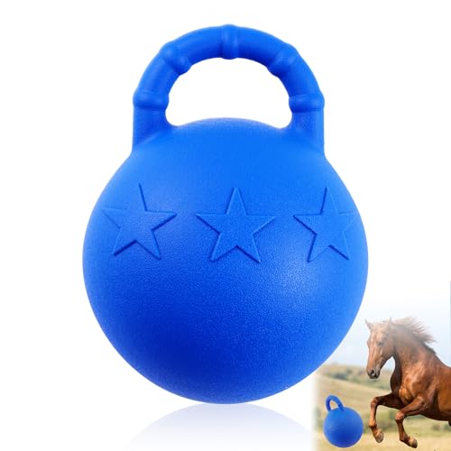 Seenelling 1 Pcs 10 Inch Horse Ball with Handle, Fruit Scented Horse Stall Toy, Anti Burst Slow Rebound Rubber Equine Play Herding Ball for Boredom Relief, Stable Enrichment Interactive (Blue) - color: Blue