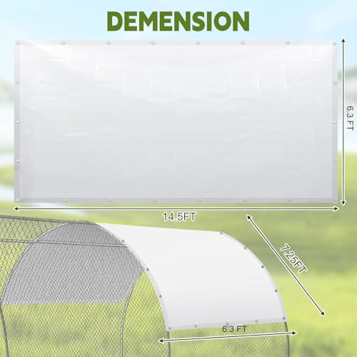 2 Pack Chicken Coop Cover Waterproof, 14.5 * 6.3 FT Chicken Run Cover Coop Tarp with 80 PCS Heavy Duty Zip Ties, Walk-in Chicken Run Pen, Duck Coop Tarp Replacement,White - size: 14.5 * 6.3 FT