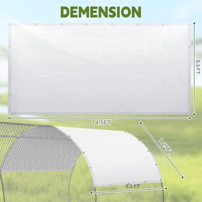 2 Pack Chicken Coop Cover Waterproof, 14.5 * 6.3 FT Chicken Run Cover Coop Tarp with 80 PCS Heavy Duty Zip Ties, Walk-in Chicken Run Pen, Duck Coop Tarp Replacement,White - size: 14.5 * 6.3 FT