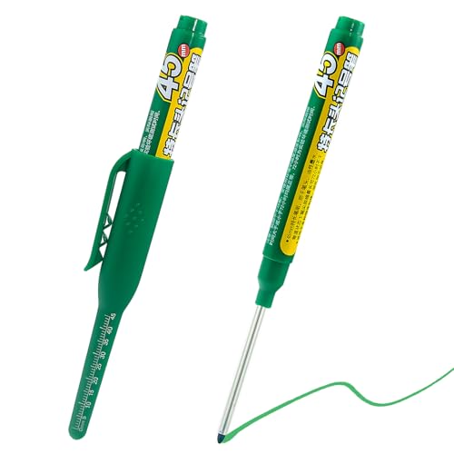 2pcs Green Long Nib Deep Hole Marker Pen - 45mm Extra-Length Tip for Precise Marking, Refillable Water-Resistant Construction Marker, Heavy-Duty Carpenter Pen for Woodworking & Plumbing - color: Green