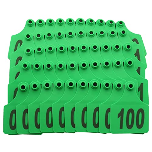4.1x3 Oversize Cattle Ear Tags 001-100 Number TPU Large Plastic Livestock Identification Animal Tag for Cattle Cows Pigs Hog Goats Sheep Calf Animal (001-100, Green) - color: Green