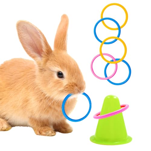 Rabbit Training Rings Toy Interactive Educational Stacking Rings 5 Random Colors Puzzle Toys for Small Animal Bird Kitten Ferret Guinea Pig Squirrel (Green) - color: Green