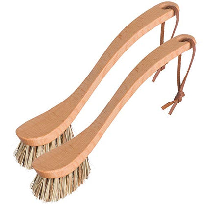 REDECKER Curved Dish Brush, Natural Union Plant Fiber Bristles, Ergonomic Design with Oiled Beechwood Handle, 9-1/4 Inches, Set of 2, Made in Germany - Natural Bristle Dish Brush - size: Set of 2, 9-1/4-Inches