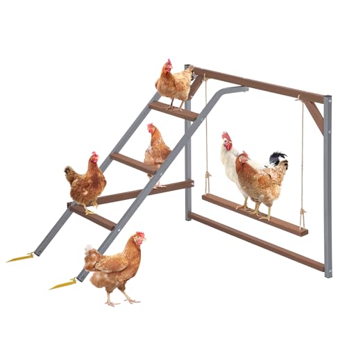 PETSFIT Chicken Perch for Coop-Solid Wood and Rustproof Iron Roosting Bar with Swing - Ideal for Backyard Poultry, Chicken Coops, and Farms-Easy to Assemble and Clean - size: 43"Lx36"Wx32"H
