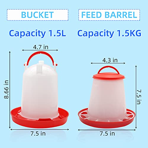Chick Feeder and Waterer Kit, 1.5kg Chick Feeder and 1.5L Chick Waterer for Poultry Duck Quail Hanging Poultry Plastic Containers for Outdoor