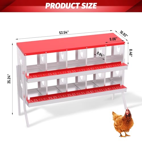 IDEALHOUSE Chicken Nesting Box, Galvanized Steel Laying Box with Rustproof & Roll-Away Egg Design, for Hens, Red 8 Compartment with Bracket - color: Red, size: 8 compartments (with bracket)