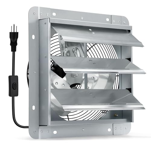 14 Inch Shutter Exhaust Fan, Wall Mount Attic Fan with Power Cord for Greenhouses, Sheds, Garages, Chicken Coops, Barns Ventilation, 1088 CFM High Power - color: with Power Cord, size: 14 Inch