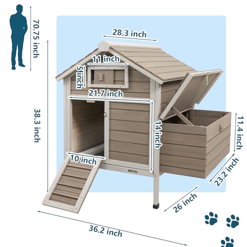 Ketive Chicken Coop Chicken House Outdoor with Removable Trays, Wooden Rabbit Hutch Poultry Cage with Nesting Box, Indoor Hen House Chicken Cage with Ramp for Garden Backyard (36.2"L x 26"W x 38.3"H) - size: 36.2"L x 26"W x 38.3"H