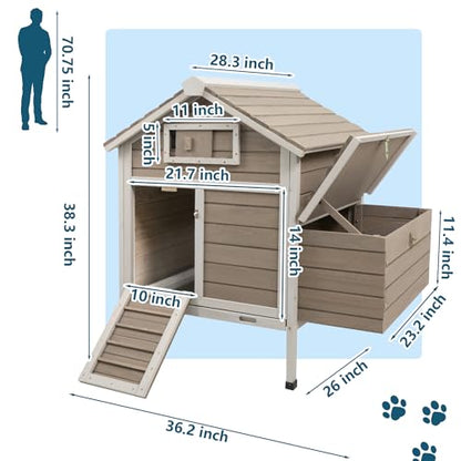 Ketive Chicken Coop Chicken House Outdoor with Removable Trays, Wooden Rabbit Hutch Poultry Cage with Nesting Box, Indoor Hen House Chicken Cage with Ramp for Garden Backyard (36.2"L x 26"W x 38.3"H) - size: 36.2"L x 26"W x 38.3"H