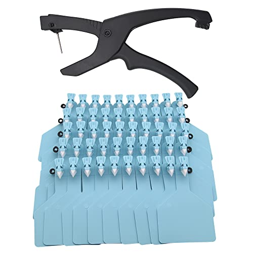 TPU Blank Cattle Ear Tags with Applicator, Blue, 50 pcs | One-Piece Z Tags Large Size Livestock Ear Tag For Cattle Sheep Goat Pig,Calf,Plastic Animal Identification - color: Blue