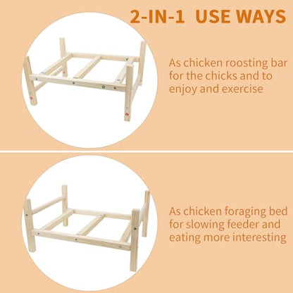 FlidRunest Extra-Large Wooden Chicken Toys, Natural Chicken Foraging Bed Toy for Coop, Multifunctional Training Perch Stand and for Poultry Chick, Hens, Rats