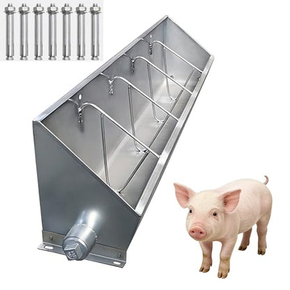 40in / 59in / 79in Livestock Feed Trough Heavy Duty Stainless Steel Pig Feeder, Separated Fence Feeder Trough with Visable Feed Design Thickened Multipurpose Trough Creep Feeder,Silver,100cm - size: 100cm