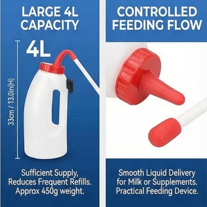 4L Calf Feeding Bottle, Handheld Milk Feeding Device with Rubber Nipple and Handle, Calf Milk Feeder for Farm Livestock Care and Nursing Use, Calf Bottle 4L Capacity Set with Stomach Tube