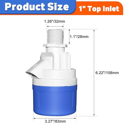 1" Water Float Valve - Automatic Water Level Control for Livestock, Water Tanks, Pools & Aquariums | Premium ABS Material, Big Flow, 170 PSI Max Pressure - color: 1" Top Inlet