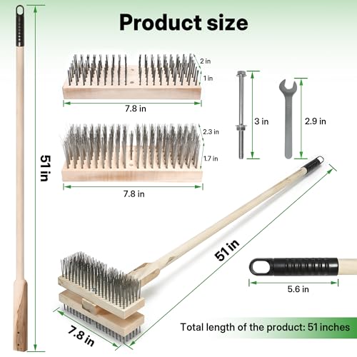 1PCS 51" Stainless Steel Grill Brush for Outdoor Grill Cleaning Brush with Long Handle, BBQ Grill Brush Detachable Double Ended Wire Bristle Brush Grill with Fixing Bolts & Wrench - color: 47in 1pcs