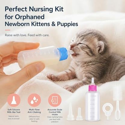 Tondiamo 17 Pcs Kitten Bottle Feeding Kit Puppy Bottles for Nursing Puppy Milk, Replacement Nipples Cleaning Brushes Bottle Opening Needles for Newborn Pet Cat Dog Rabbit Goat - color: Blue, Pink