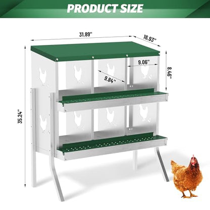 IDEALHOUSE Chicken Nesting Box, Galvanized Steel Laying Box with Rustproof & Roll-Away Egg Design, for Hens, Green 6 Compartment with Bracket - color: Green, size: 6 compartments (with bracket)