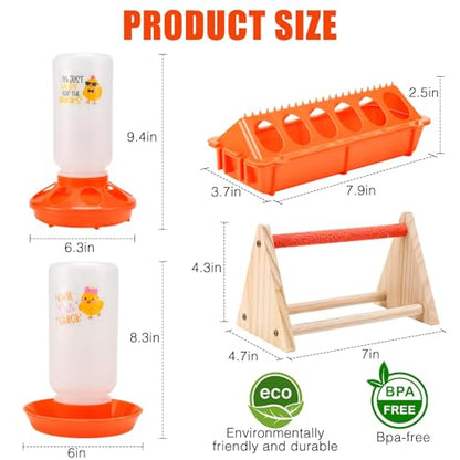 Chicken Feeder and Waterer Set,Automatic 1L Chick Feeder and Waterer with 2 Wooden Perch,Baby Chicks Supplies for Ducks,Quail,Small Poultry Coop Accessories
