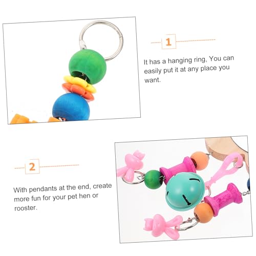HANABASS Rooster Chicken Hanging Mirror Toy Bell Pendant Interactive Pet Supply for Cages Fun Activity for Hens and Chickens Wooden Design Accessories