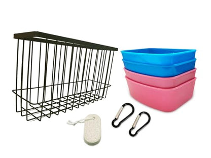 Hay Feeder for Rabbit Guinea Pig Chinchilla Small Animal Bunny Hanging Feeder for Cage Heavy Duty Metal Rack Timothy Veggie Holder (hay feeder*1 + food water cage cup *4 + Pet Teeth Grinding Stone*1) - size: 1* hay feeder + 4 * hanging cage bowls