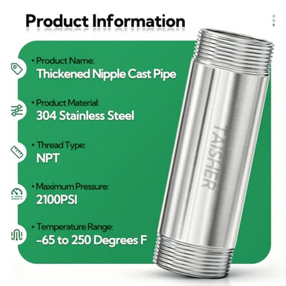 TAISHER 1PCS Stainless Steel Pipe Fittings, 1-1/4" NPT Male x 1-1/4" NPT Male Threaded, 4" Length Nipple Cast Pipe - size: 1-1/4" MNPT 1Pcs