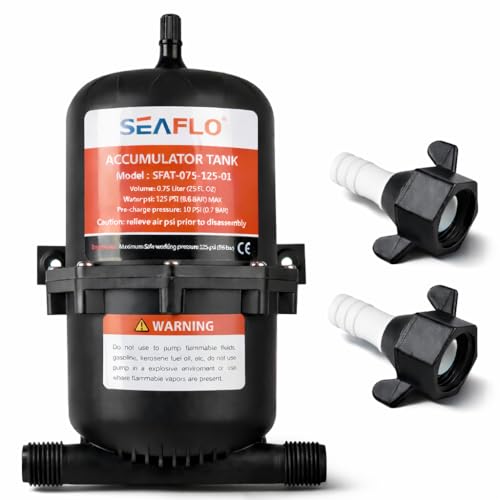 SEAFLO Accumulator Tank Water Pump Flow Control with Internal Bladder - 125 PSI, 23.5 oz (0.75 L) | Reduces Pump Cycling and Smooths Water Flow for Marine, RV, and Off-Grid Systems - style: Diaphragm