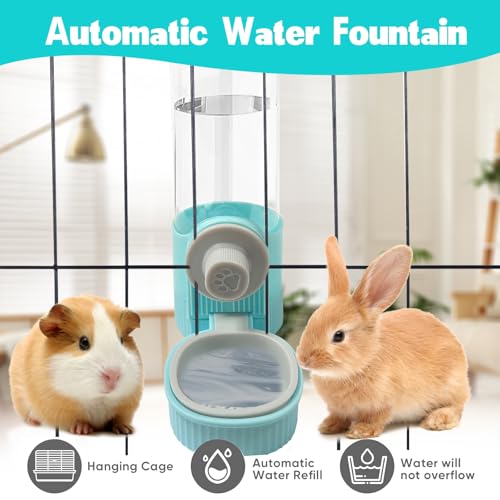 18OZ Rabbit Water Bottle, Pet Water Bottle for Cage Crate,Hanging Automatic Water Dispenser for Cage,Ferret Bunny Guinea Pig Water Bowl,Suitable for Small Animal (Blue, 18OZ) - color: Blue