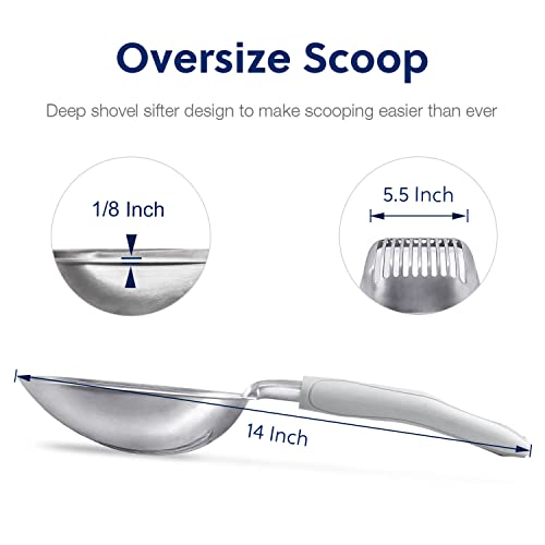 WePet Cat Litter Scoop, Aluminum Alloy Sifter, Kitty Metal Scooper, Deep Shovel, Long Handle, Poop Sifting, Kitten Pooper Lifter, Durable, Heavy Duty, for Litter Box - color: FLAT Aluminum \ #05 Grey Handle, size: Large