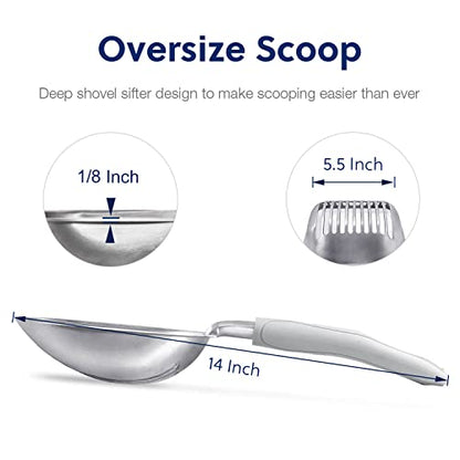 WePet Cat Litter Scoop, Aluminum Alloy Sifter, Kitty Metal Scooper, Deep Shovel, Long Handle, Poop Sifting, Kitten Pooper Lifter, Durable, Heavy Duty, for Litter Box - color: FLAT Aluminum \ #05 Grey Handle, size: Large