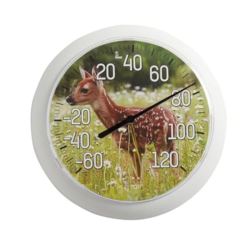 Taylor Sweet Fawn Indoor Outdoor Dial Decorative Thermometer, Wireless Thermometer with Easy-to-Read Large Numbers for Patio, Pool, and Indoor Areas, Outside Accessories, 8.5-inch, Green - style: Sweet Fawn